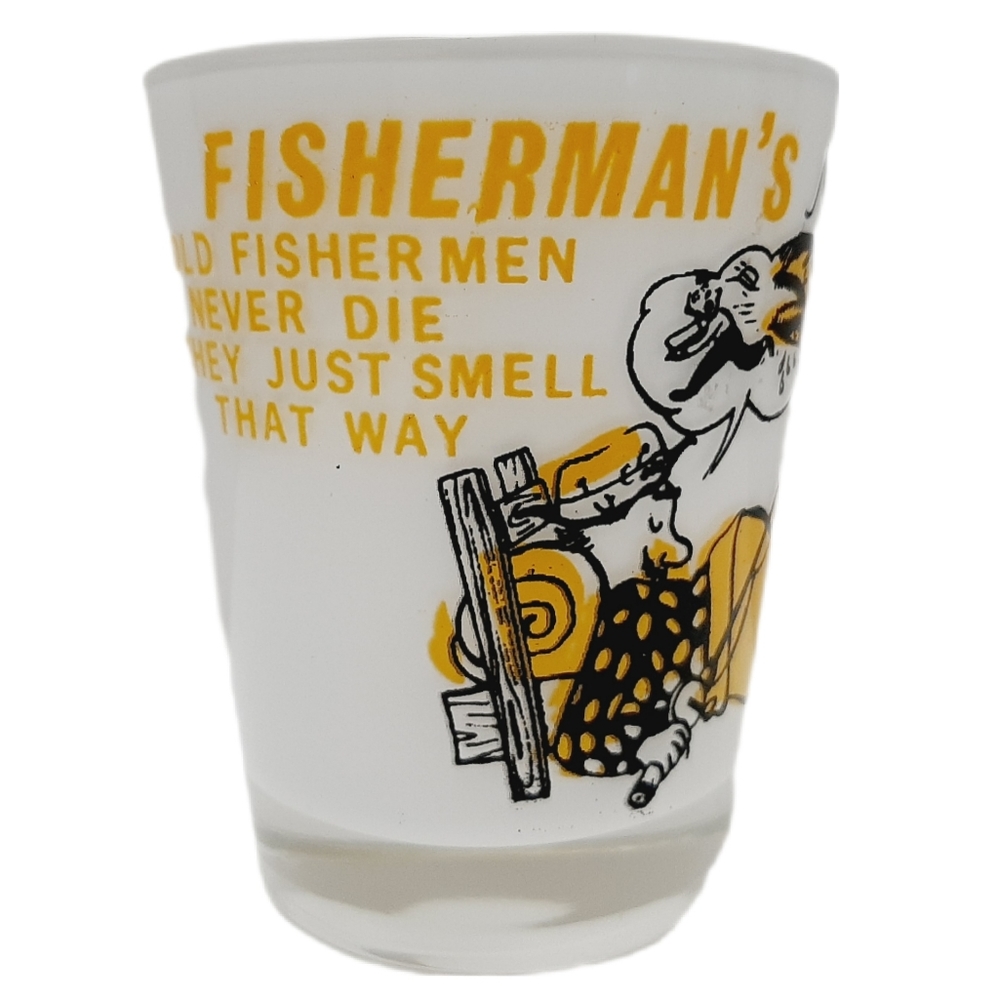 🍒 Retro FISHERMAN'S NIGHT CAP Glass Novelty Large Shot Jigger Cup Gag Gift